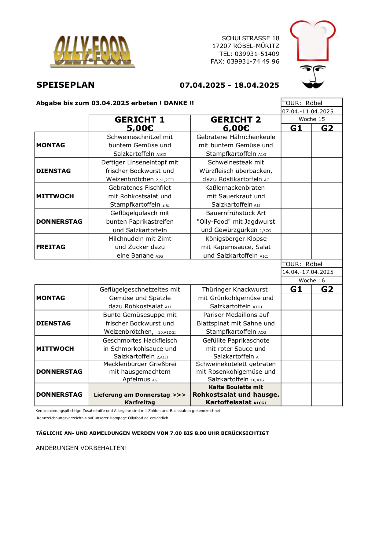 Erwachsenenspeiseplan 07.04.-18.04.25