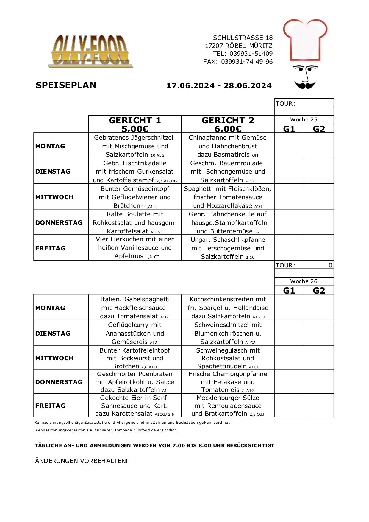 Erwachsenenspeiseplan 17.06.-28.06.24