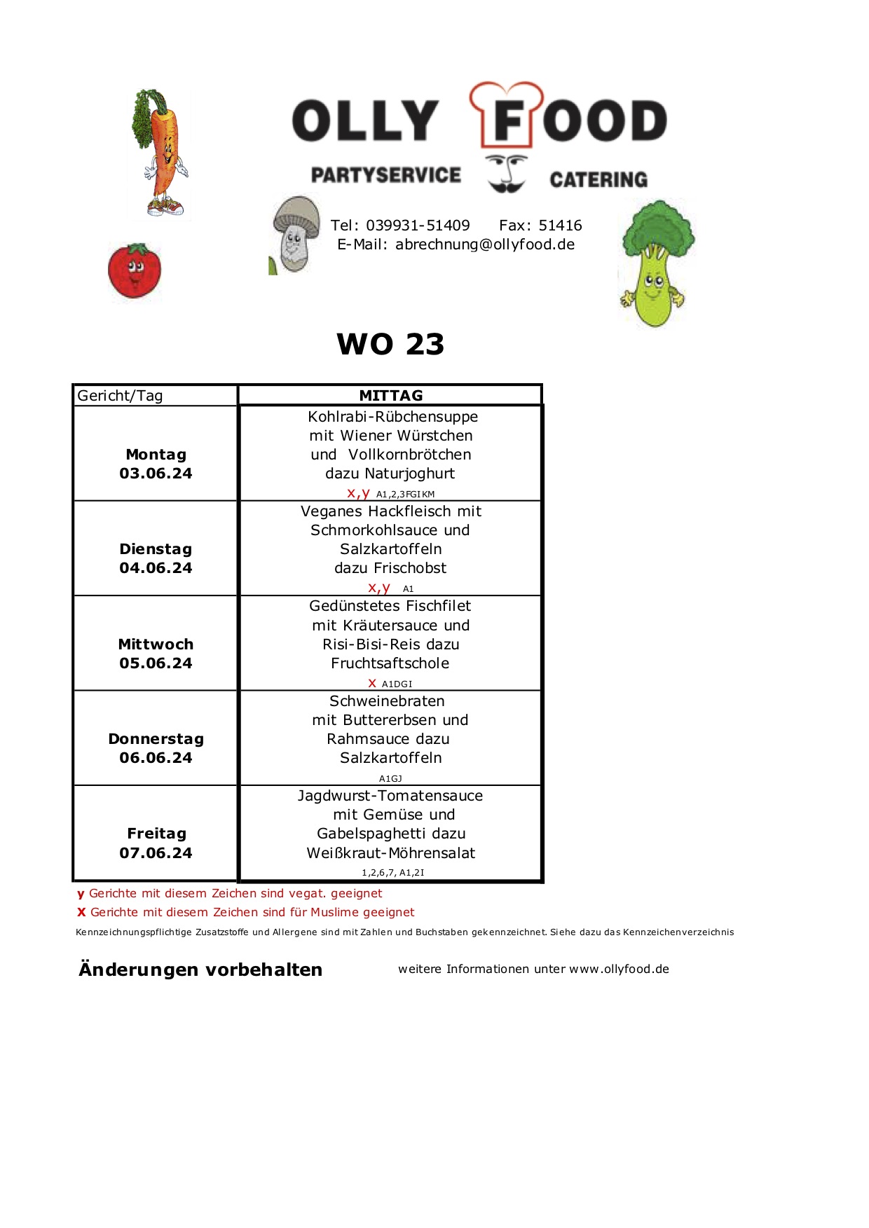 Kinderspeiseplan Woche 23