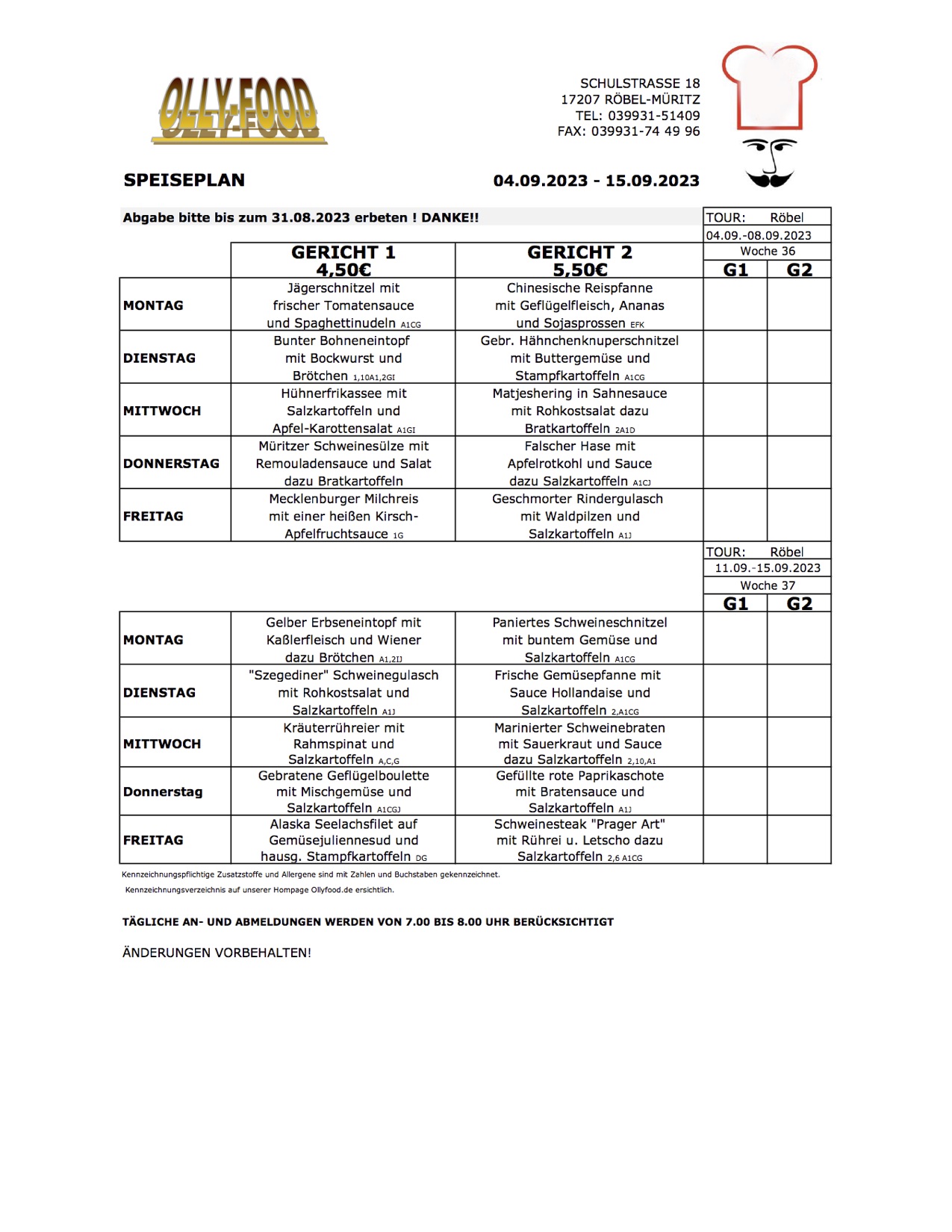 Speiseplan Erwachsen 04.09.-15.09.23