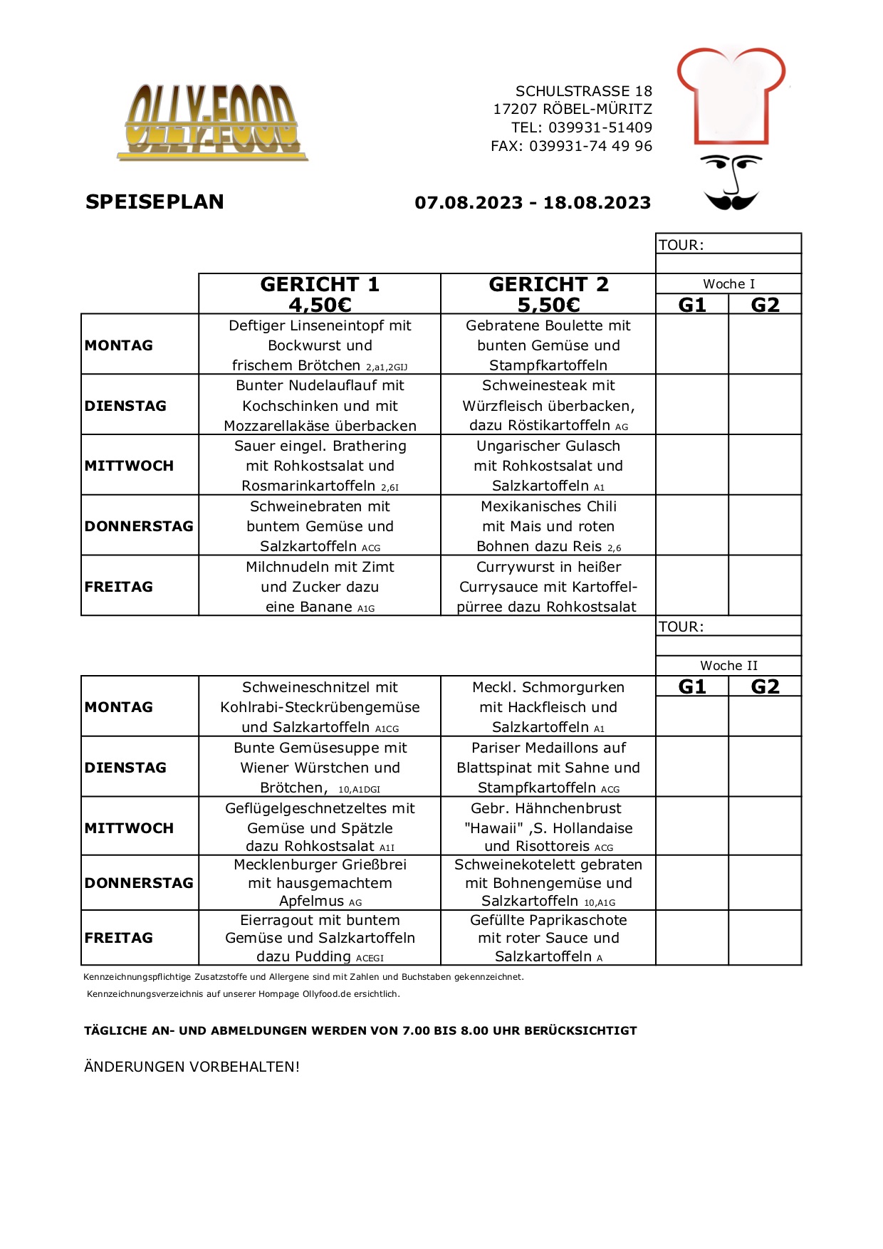 Speiseplan Erwachsen 07.08.-18.08.23