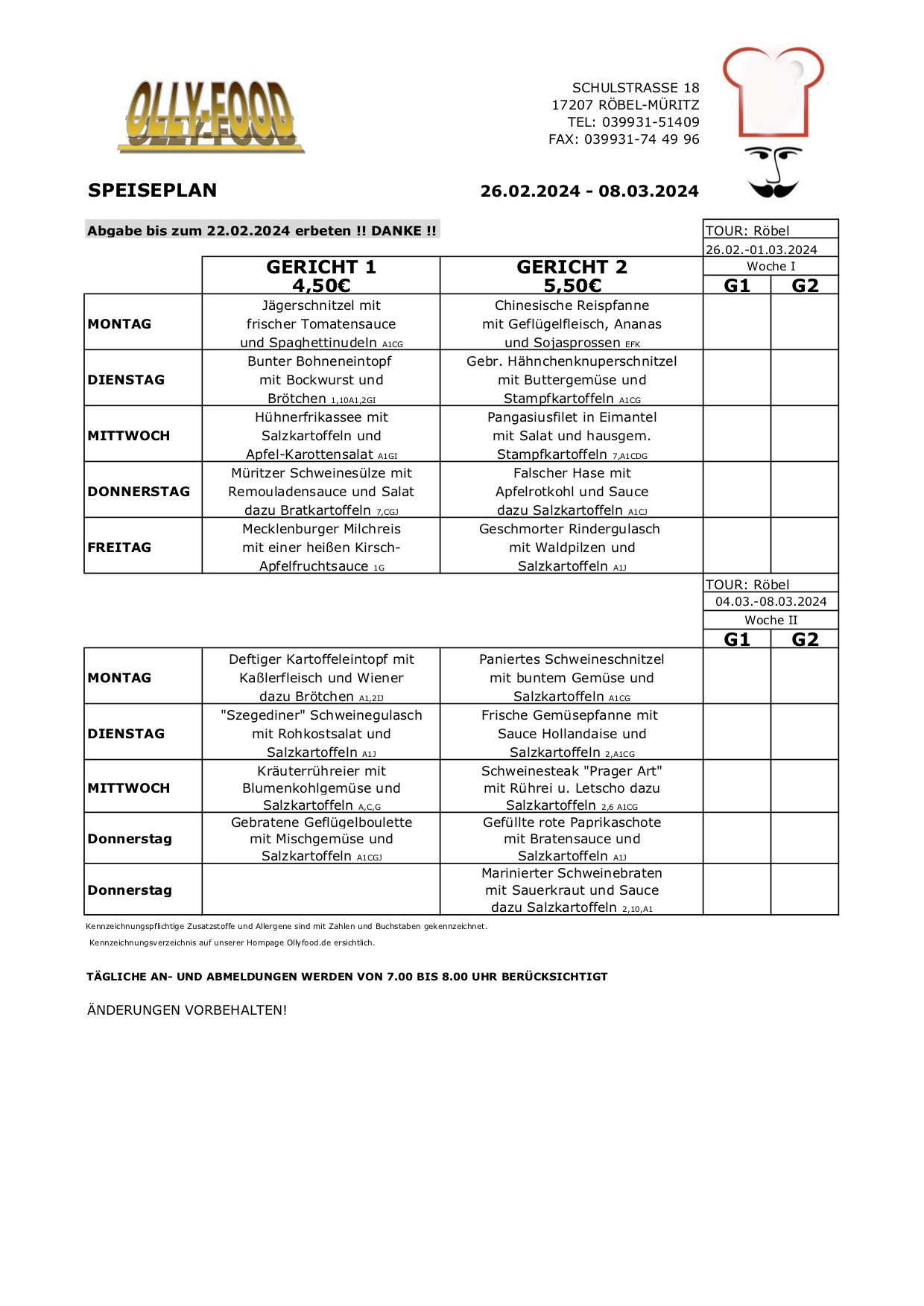 Speiseplan Erwachsen 26.02.-08.03.24